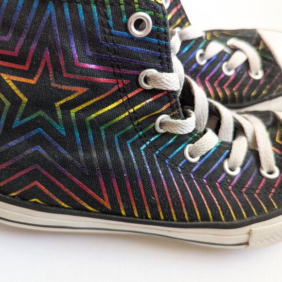 Child Converse High Top Sneakers Black with Metallic Rainbow Stars Size  1 - Picture 1 of 8